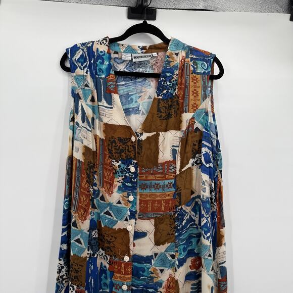 Joni Blair Dress Womens 20 Multicolor Sleeveless Button Southwest Midi Boho - Picture 2 of 13